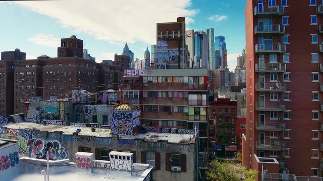 NEW YORK CITY, USA - OCT 30, 2018: Manhattan downtown Chinatown viewed from above with historical buildings