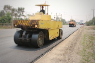 Road construction in Thailand, picture blurred