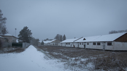 winter landscape of old russian military base