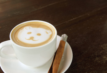 Hot bear face latte coffee on the cup