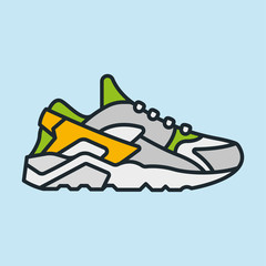 Sneaker Shoe Sport Outline Running Footwear Flat Color Line Stroke Icon Pictogram
