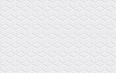 White horizontal seamless tiles texture. Isometric modern grid volumetric texture. Vector illustration
