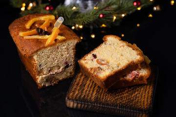 Brioche bread on holiday background, selective focus