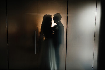 silhouettes groom and bride