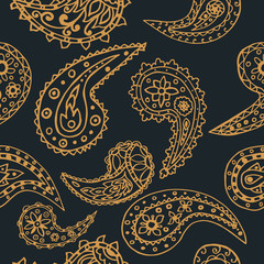 paisley seamless pattern, hand drawn indian cucumber, sketch