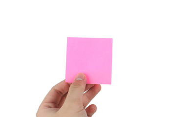 Fototapeta premium human man hands holding sticky notes paper Creative concept on white background with clipping path