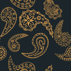 paisley seamless pattern, hand drawn indian cucumber, sketch