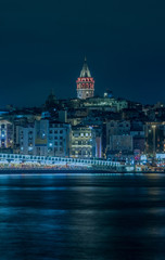 Fototapeta na wymiar Galata Tower, Galata Bridge, Karakoy district and Golden Horn at night, istanbul - Turkey
