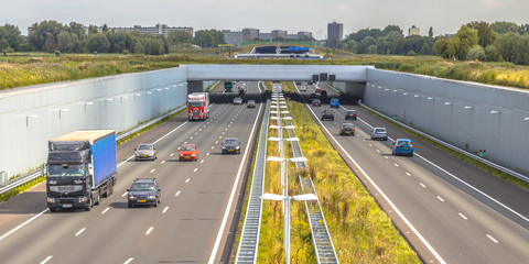 Commuting traffic on motorway in Randstad - obrazy, fototapety, plakaty