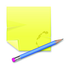 Yellow record sheet with pencil on white background