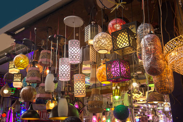 A streetside shop selling traditional lanterns before Diwali festival in India.
