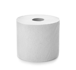 Roll of toilet paper on white background