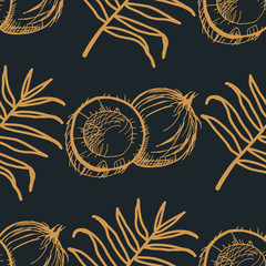 coconut exotic, tropical seamless pattern, leaves