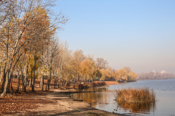 View of river in autumn morning