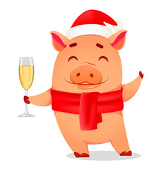 Christmas greeting card. Cute pig