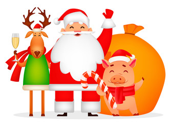 Christmas greeting card. Funny Santa Claus