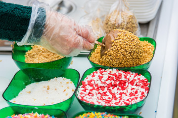 Making chocolate dipped apple close up picture