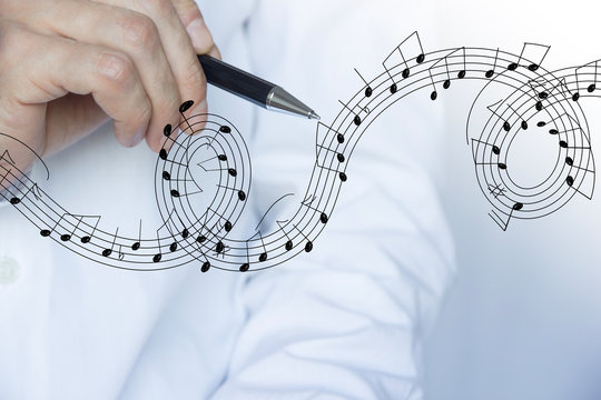 mano, penna, musica, spartito, scrivere, disegnare