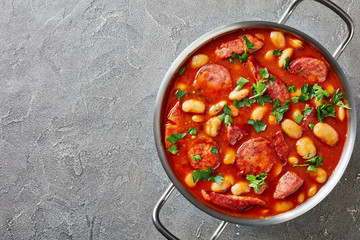 hearty Fabada Asturiana Bean Stew, close-up