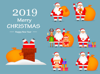 Christmas greeting card. Funny Santa Claus