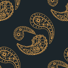 paisley seamless pattern, hand drawn indian cucumber, sketch