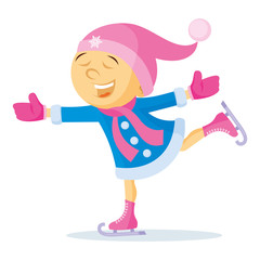Girl skating Cartoon character Winter Vector illustration
