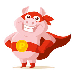 Cute superhero pig Vector illustration isolated on white background