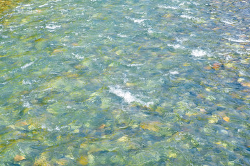Close up clear water of beautiful mountain river