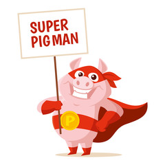 Cute superhero pig Vector illustration isolated on white background