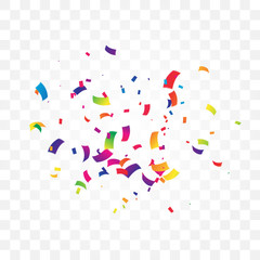 Many Falling Colorful Confetti Isolated On Transparent Background. Vector