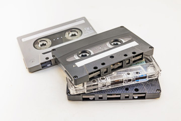 Audio cassettes on different background