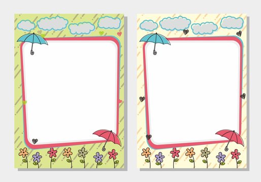 Cute blank page with love and rain theme, cute card design 