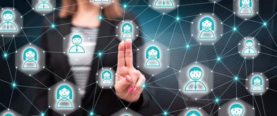 Woman touching a social network concept