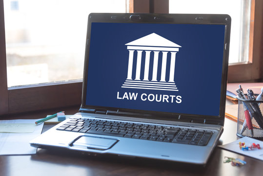 Law courts concept on a laptop screen