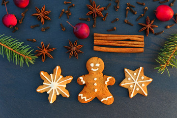 Christmas decoration background with gingerbread cookies
