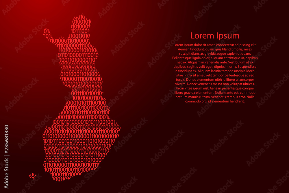 Fototapete finland map abstract schematic from red ones and zeros binary digital code for banner, poster, greet