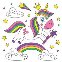 cute magical unicorn on white background - vector illustration, eps