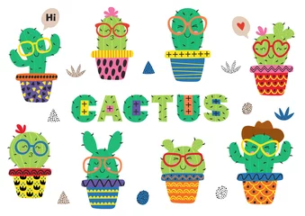 Foto op Canvas set of isolated funny cactus in glasses - vector illustration, eps © nataka