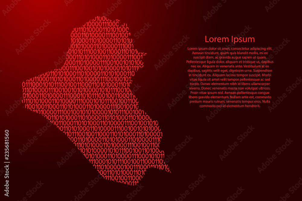 Fototapete iraq map abstract schematic from red ones and zeros binary digital code for banner, poster, greeting