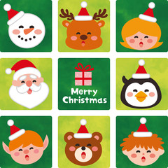 Obraz na płótnie Canvas サンタクロースの帽子をかぶったかわいいクリスマスのキャラクター、アイコンセット、ベクター素材セット。