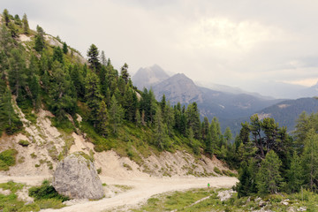 Beautiful Dolomite Mountains near Misurina Mountain Lake.