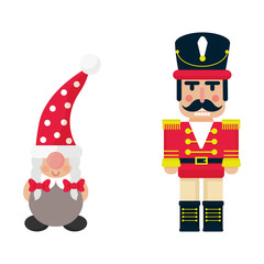 cartoon christmas dwarf girl and cartoon cute nutcracker