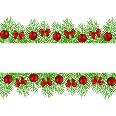 Naklejka na ściany i meble Banner of Christmas trees decorated with balls and bows