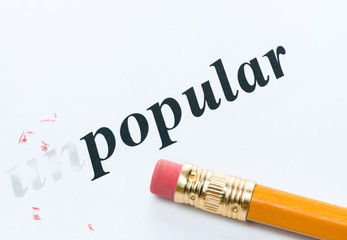 Word " unpopular " and pencil with eraser close-up
