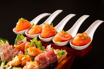 Japanese food combo in black background