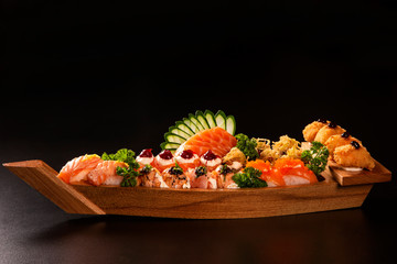 Japanese food combo in black background