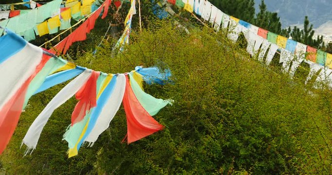 4k prayer flag on lhasa mountain,tibet.
