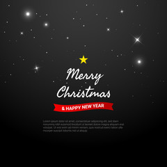 Merry Chirstmas And Happy New Year Lettering Text With Glitter Bokeh Light Background. New Year Greeting Banner Card. Holiday & Celebration. Vector