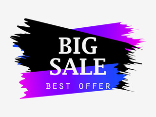 Big sale banner with gradient paint strokes. Best offer with big discount. Vector illustration