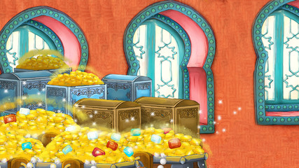 cartoon scene with medieval arabic room - far east ornaments - the stage for different usage - illustration for children
